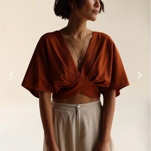 FARA Boutique 100% silk Alice crop top in cinnamon color size S/M